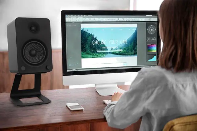 Alt view image 7 of 7 - Kanto SE6 Elevated Desktop Speaker Stands for Large Speakers, Black, Pair