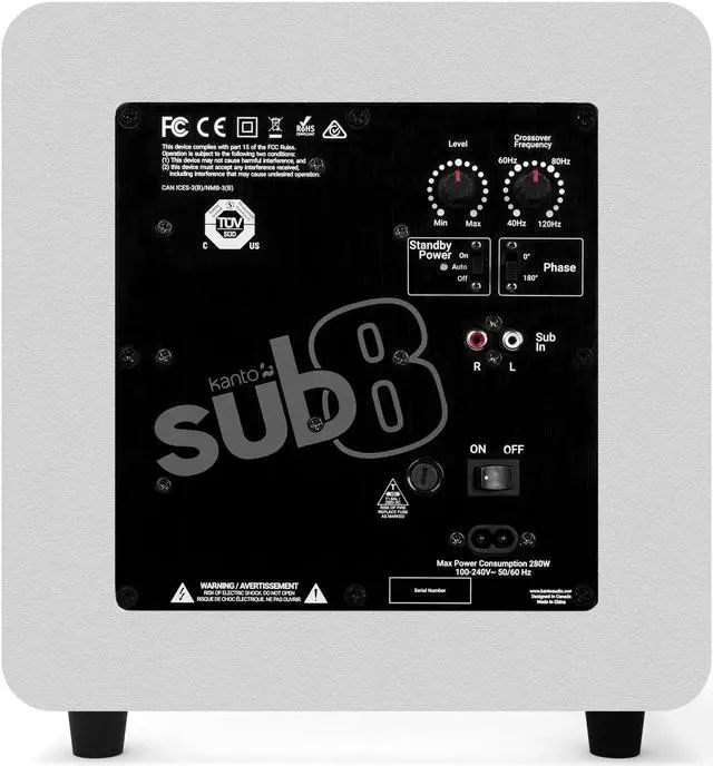 Alt view image 4 of 19 - Kanto SUB8 8-inch Sealed Powered Subwoofer, Matte Black White