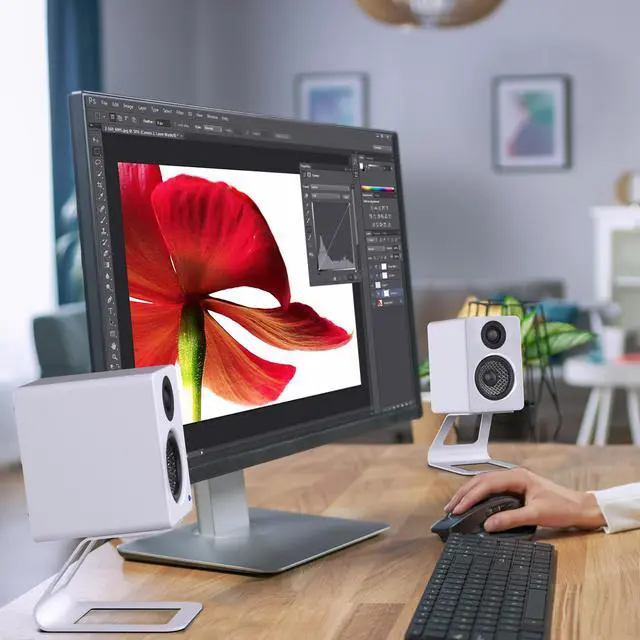 Alt view image 7 of 7 - Kanto SE2 Elevated Desktop Speaker Stands for Small Speakers (Pair) - White