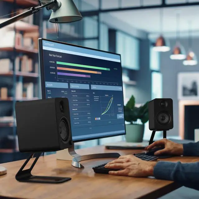 Alt view image 7 of 7 - Kanto SE4 Elevated Desktop Speaker Stands for Midsize Speakers, Black, Pair