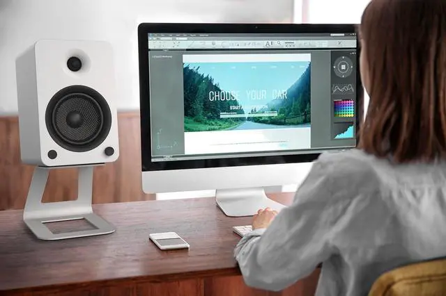 Alt view image 7 of 7 - Kanto SE6 Elevated Desktop Speaker Stands for Large Speakers, Pair, White