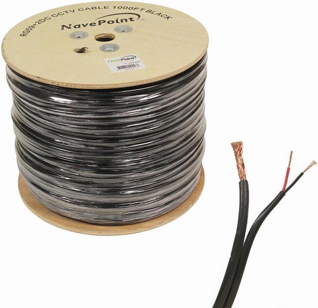 Main image of NavePoint 1000ft RG59 Siamese 20AWG 18/2 CCTV Bulk Wire Security Camera Video Cable Black