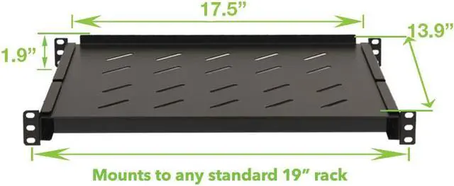 Alt view image 2 of 4 - Navepoint Fixed Rack Vented Server Shelf 1U 19" 4 post Rack Mount Adjustable from 13 - 21"