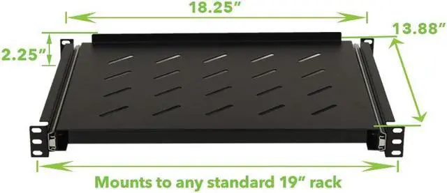 Alt view image 6 of 8 - Navepoint Sliding Rack Vented Server Shelf 1U 19" 4 Post Rack Mount 13.75" (350mm) Deep