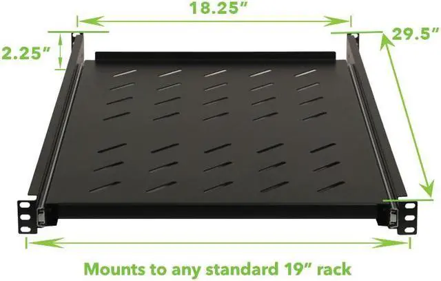 Alt view image 2 of 4 - Navepoint Sliding Rack Vented Server Shelf 1U 19" 4 Post Rack Mount 29.50" (750mm) Deep