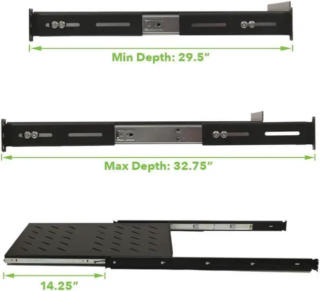 Alt view image 3 of 4 - Navepoint Sliding Rack Vented Server Shelf 1U 19" 4 Post Rack Mount 29.50" (750mm) Deep