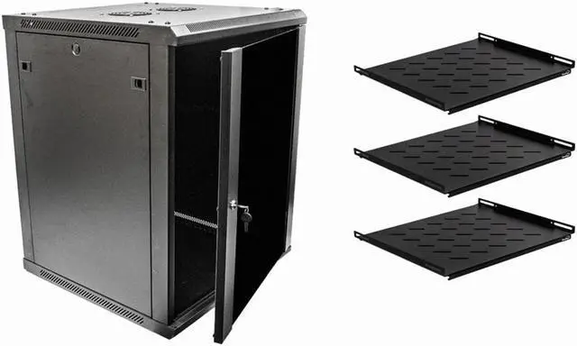 Main image of Navepoint 15U Wallmount Networking Cabinet 600mm Depth with Shelves, Fans