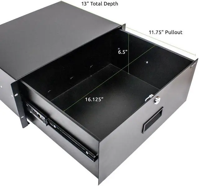 Alt view image 2 of 4 - Navepoint Rack Mount Drawer For 19-Inch Server Cabinet Case Or DJ With Lock And Key 4U Black