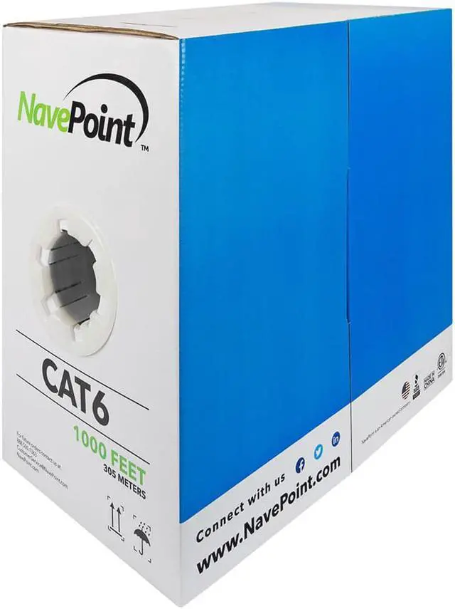 Main image of NavePoint CAT6  Riser(CMR), 1000 Ft, Grey, Solid Solid Bare Copper Bulk Ethernet Cable, 250 MHz, 23AWG 4 pair, Unshield Twisted Pair (UTP)