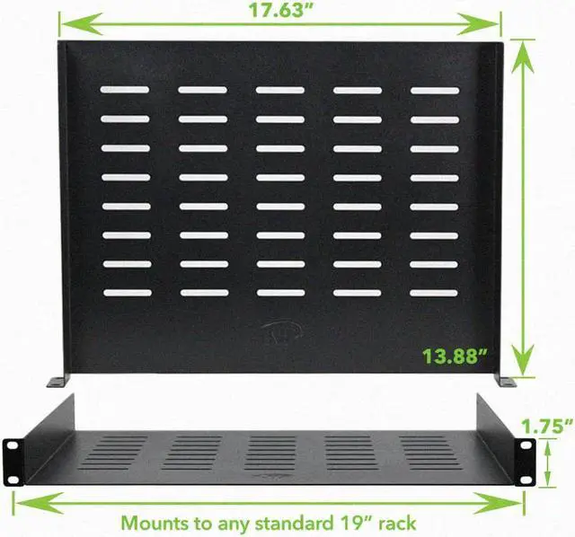Alt view image 2 of 3 - NavePoint Universal Rack Tray Vented Shelves 1U Black 14" (350mm deep) No Lip