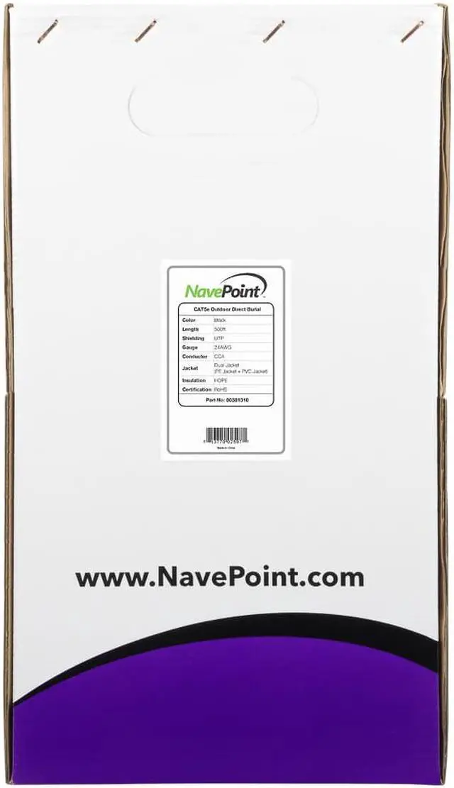 Alt view image 2 of 4 - NavePoint CAT5e UTP Outdoor Direct Burial LDPE Ethernet Cable 500 FT Black