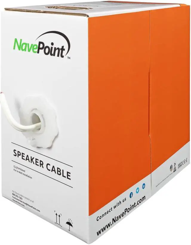 Main image of NavePoint 250ft In Wall Audio Speaker Cable Wire CL2 16/4 AWG Gauge 4 Conductor Bulk White
