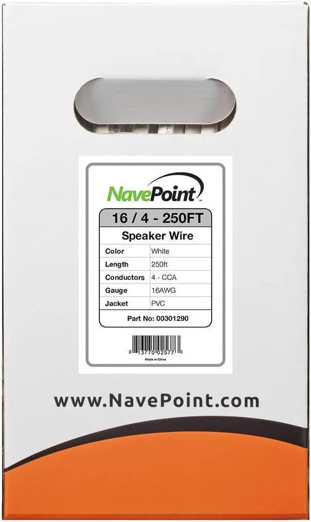 Alt view image 2 of 4 - NavePoint 250ft In Wall Audio Speaker Cable Wire CL2 16/4 AWG Gauge 4 Conductor Bulk White