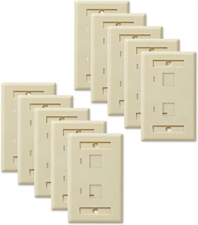 Alt view image 3 of 4 - NavePoint Keystone Jack Wall Plate 2-Port, Low Profile, Single Gang, Ivory, 10-Pack