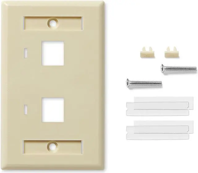 Alt view image 4 of 4 - NavePoint Keystone Jack Wall Plate 2-Port, Low Profile, Single Gang, Ivory, 10-Pack