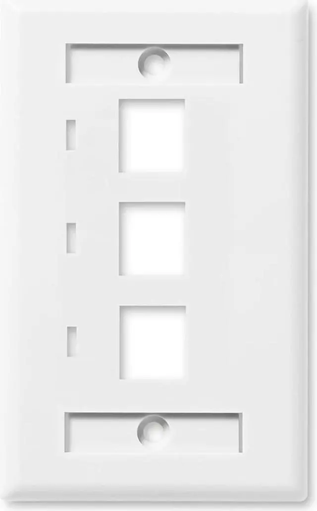 Main image of NavePoint Keystone Jack Wall Plate 3-Port, Low Profile, Single Gang, White, 10-Pack