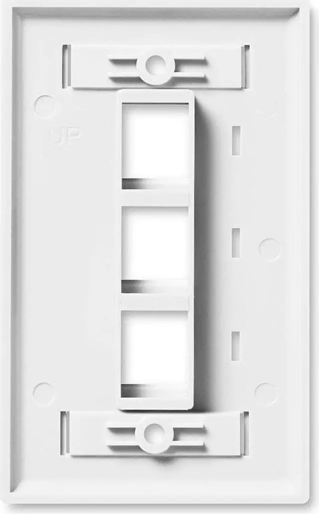 Alt view image 2 of 4 - NavePoint Keystone Jack Wall Plate 3-Port, Low Profile, Single Gang, White, 10-Pack