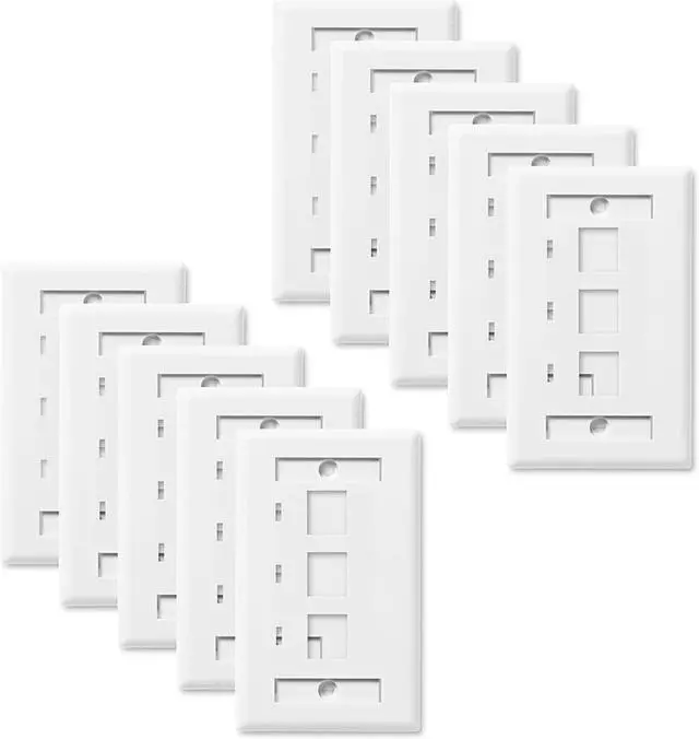 Alt view image 3 of 4 - NavePoint Keystone Jack Wall Plate 3-Port, Low Profile, Single Gang, White, 10-Pack