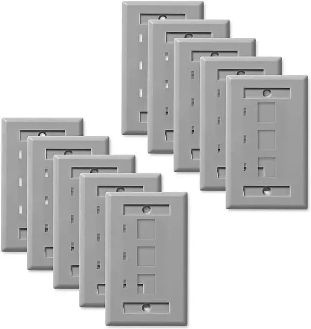 Alt view image 3 of 4 - NavePoint Keystone Jack Wall Plate 3-Port, Low Profile, Single Gang, Gray, 10-Pack