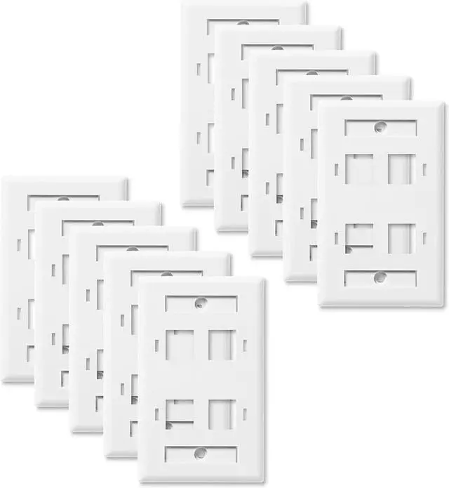 Alt view image 3 of 4 - NavePoint Keystone Jack Wall Plate 4-Port, Low Profile, Single Gang, White, 10-Pack