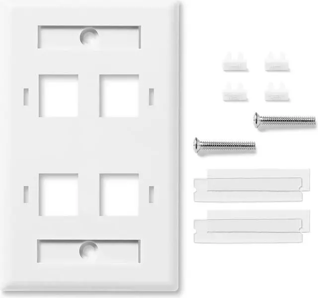 Alt view image 4 of 4 - NavePoint Keystone Jack Wall Plate 4-Port, Low Profile, Single Gang, White, 10-Pack