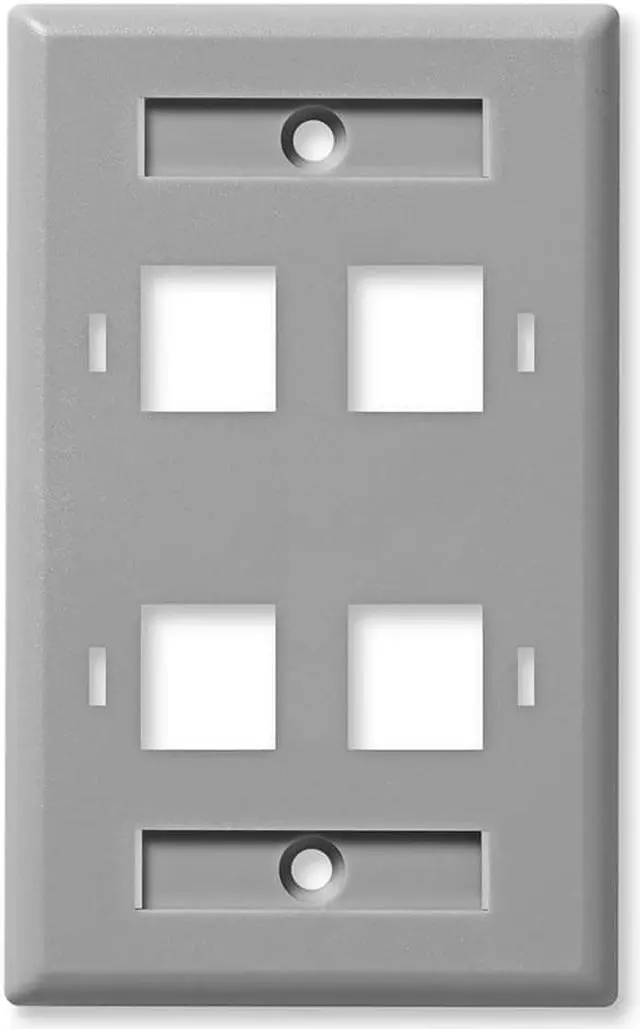 Main image of NavePoint Keystone Jack Wall Plate 4-Port, Low Profile, Single Gang, Gray, 10-Pack