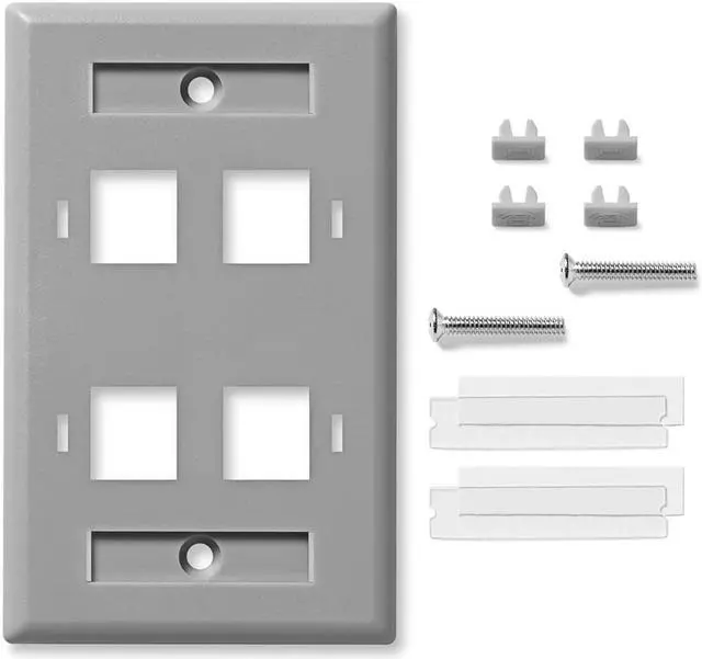 Alt view image 4 of 4 - NavePoint Keystone Jack Wall Plate 4-Port, Low Profile, Single Gang, Gray, 10-Pack