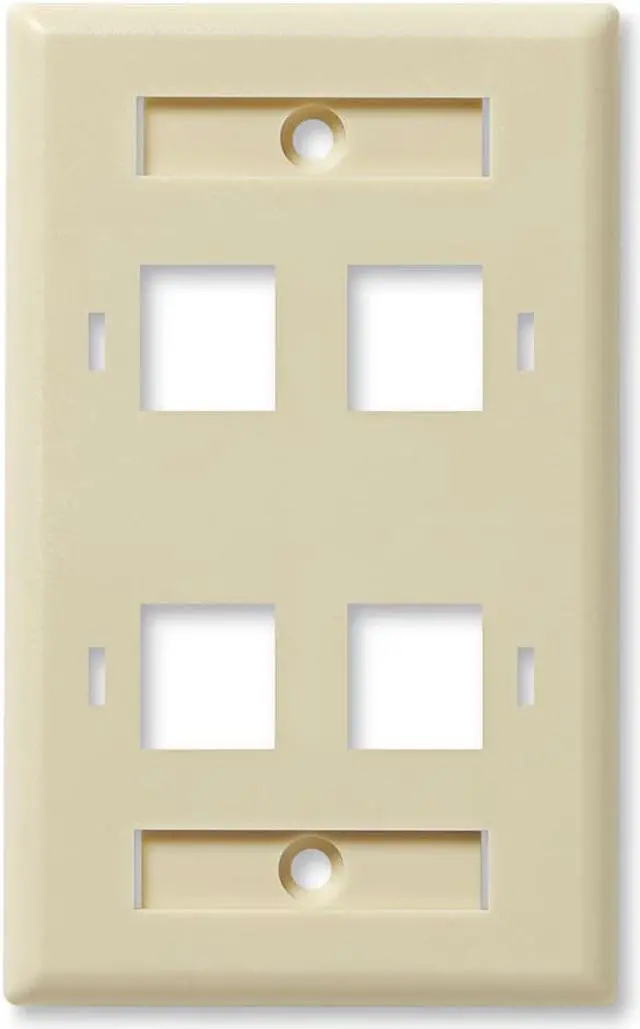 Main image of NavePoint Keystone Jack Wall Plate 4-Port, Low Profile, Single Gang, Ivory, 10-Pack