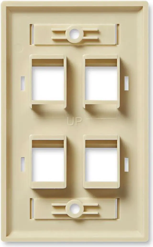 Alt view image 2 of 4 - NavePoint Keystone Jack Wall Plate 4-Port, Low Profile, Single Gang, Ivory, 10-Pack