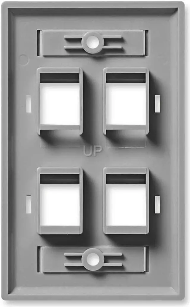 Alt view image 2 of 4 - NavePoint Keystone Jack Wall Plate 4-Port, Low Profile, Single Gang, Gray, 10-Pack