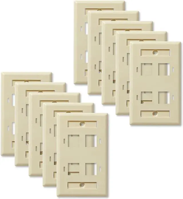 Alt view image 3 of 4 - NavePoint Keystone Jack Wall Plate 4-Port, Low Profile, Single Gang, Ivory, 10-Pack
