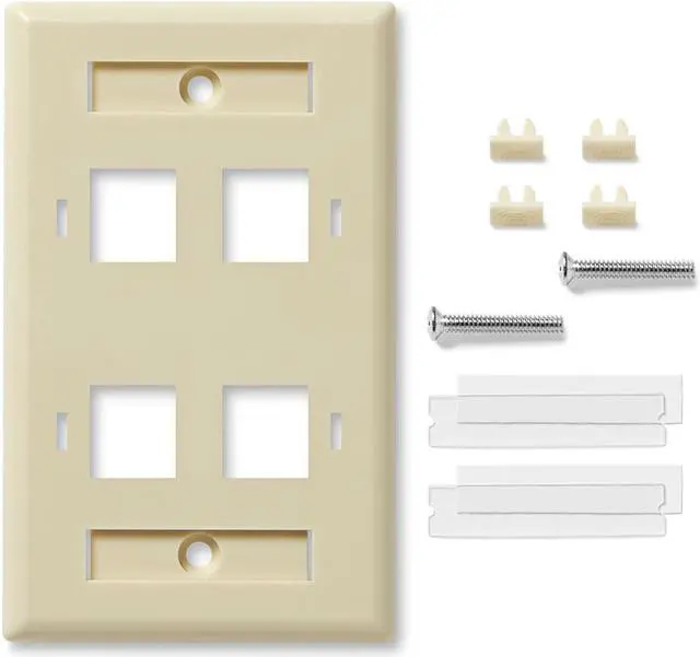 Alt view image 4 of 4 - NavePoint Keystone Jack Wall Plate 4-Port, Low Profile, Single Gang, Ivory, 10-Pack