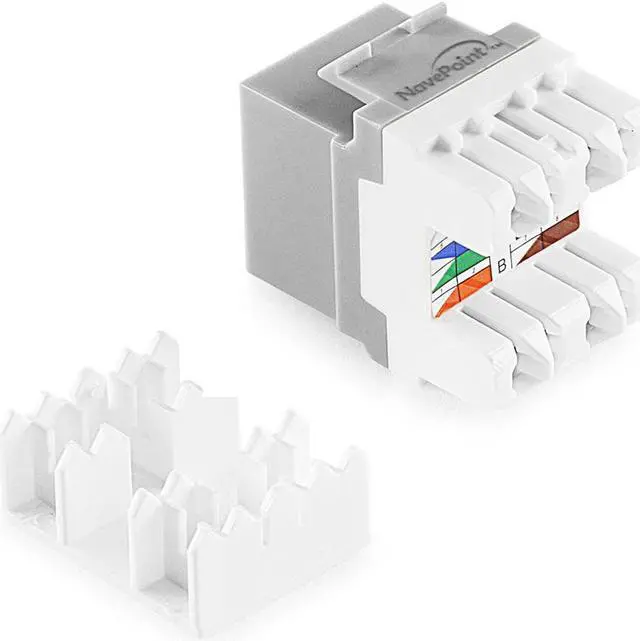 Alt view image 3 of 4 - NavePoint 180 Degree Cat5e Keystone Jack, RJ45 Ethernet Connector, Type 110, Gray 25-Pack