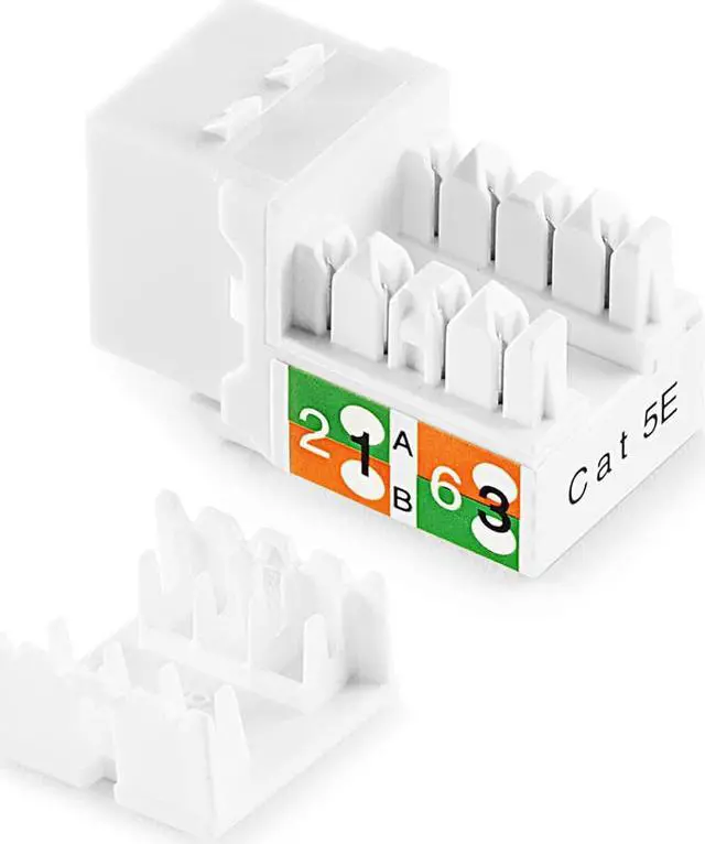 Alt view image 3 of 4 - NavePoint 90 Degree Cat5e Keystone Jack, RJ45 Ethernet Connector, Type 110, White 25-Pack