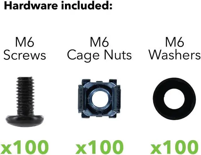 Alt view image 2 of 2 - NavePoint M6 Cage Nuts & Screws for Server Shelves Cabinets - 100 Pk Rack Mount