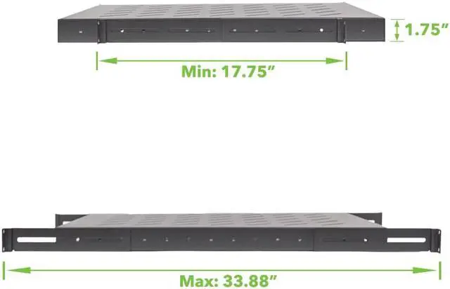 Alt view image 3 of 5 - Navepoint 1U 19-Inch Fixed 4-Post Rack Mount Server Shelf With Adjustable Depth From 18 - 34" Black