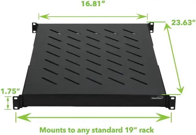 Alt view image 2 of 5 - Navepoint 1U 19-Inch Fixed 4-Post Rack Mount Server Shelf With Adjustable Depth From 18 - 34" Black