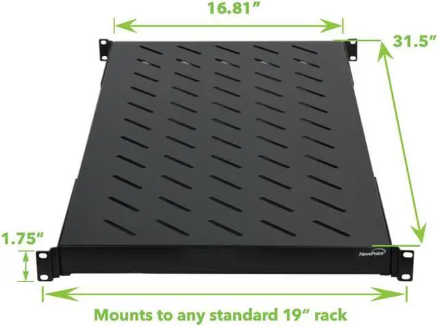 Alt view image 2 of 4 - Navepoint 1U 19-Inch Fixed 4-Post Rack Mount Server Shelf With Adjustable Depth From 18 - 42" Black