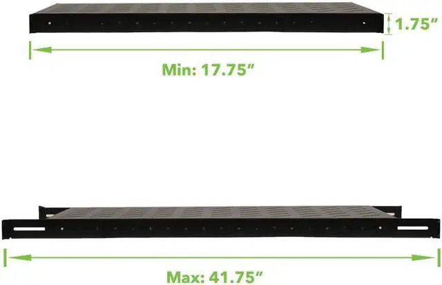 Alt view image 3 of 4 - Navepoint 1U 19-Inch Fixed 4-Post Rack Mount Server Shelf With Adjustable Depth From 18 - 42" Black