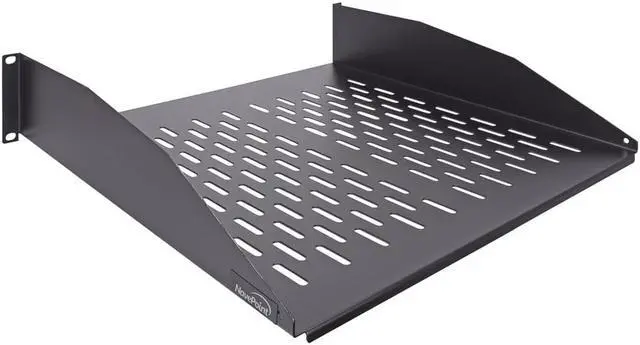 Alt view image 2 of 7 - Navepoint 2U 19-Inch Universal Vented Rack Mount Cantilever Fixed Server Cabinet Shelf 16-Inches Deep Black