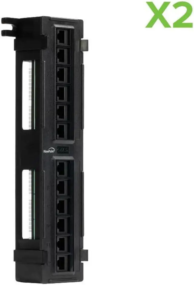 Main image of Navepoint 12-Port Cat5E UTP Unsheilded Mini Patch Panel With Wallmount Bracket Included Black 2-pack