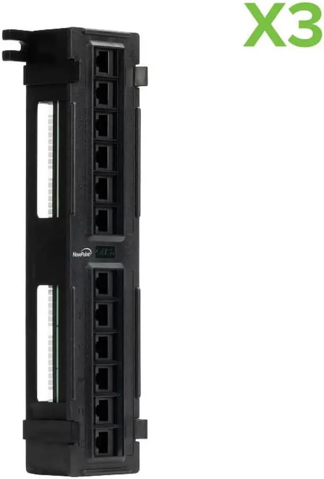 Main image of Navepoint 12-Port Cat5E UTP Unsheilded Mini Patch Panel With Wallmount Bracket Included Black 3-pack