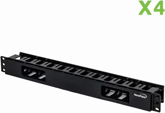 Main image of Navepoint 1U Horizontal 19-Inch Rack Mount Cable Management Raceway Duct Panel  With Cover Black 4-Pack