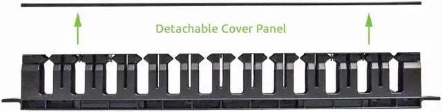 Alt view image 3 of 4 - Navepoint 1U Horizontal 19-Inch Rack Mount Cable Management Raceway Duct Panel  With Cover Black 4-Pack
