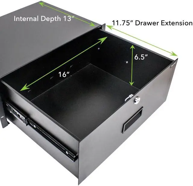 Alt view image 2 of 4 - NavePoint Server Cabinet Case 19" Rack Mount DJ Locking Lockable Deep Drawer with Key 4U