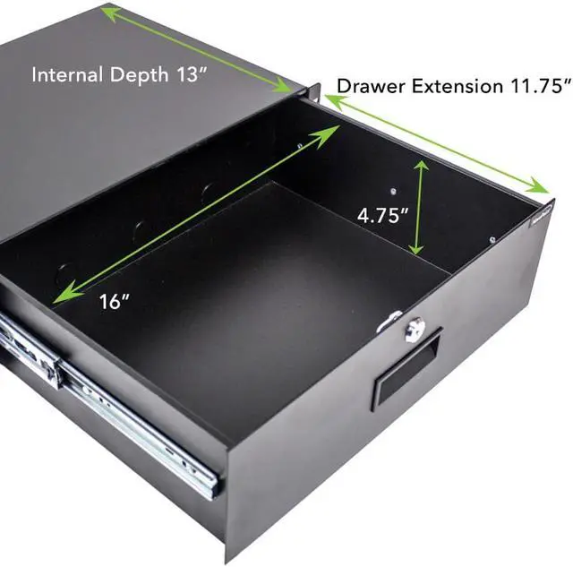 Alt view image 2 of 4 - NavePoint Server Cabinet Case 19" Rack Mount DJ Locking Lockable Deep Drawer with Key 3U