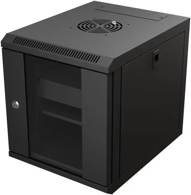 Alt view image 2 of 4 - NavePoint 6U 10 Inch Network Server Cabinet, 15.75 inch Deep, Glass Door, Black, Wall Mountable, 2 x Shelves, 1 x Blank Panel