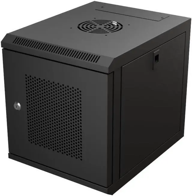 Alt view image 2 of 4 - NavePoint 6U 10 Inch Network Server Cabinet, 15.75 inch Deep, Perforated Door, Black, Wall Mountable, 2 x Shelves, 1 x Blank Panel