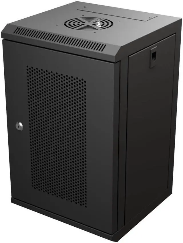 Alt view image 2 of 4 - NavePoint 9U 10 Inch Network Server Cabinet, 11.8 inch Deep, Perforated Door, Black, Wall Mountable, 2 x Shelves, 1 x Blank Panel