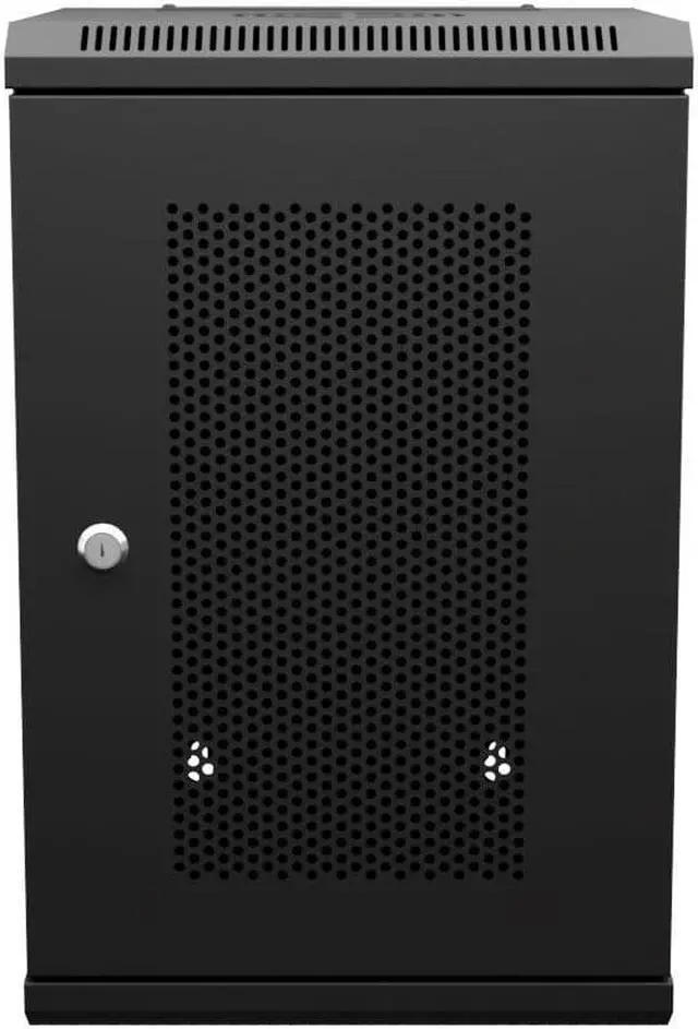 Main image of NavePoint 9U 10 Inch Network Server Cabinet, 11.8 inch Deep, Perforated Door, Black, Wall Mountable, 2 x Shelves, 1 x Blank Panel